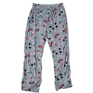 Disney Mickey Minnie Mouse Christmas Holiday Fleece Pajama Pants Gray Medium